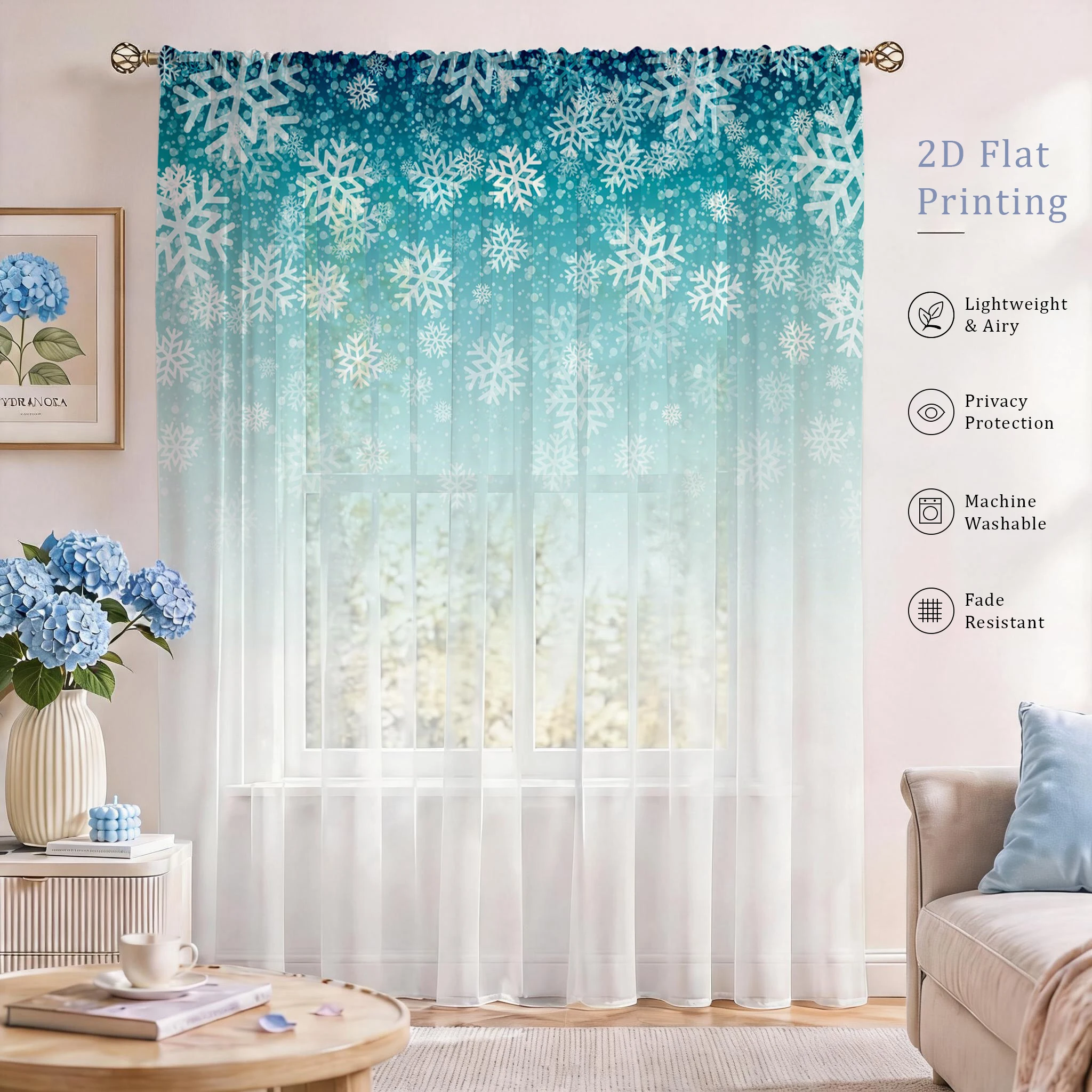 Good Floral & Wedding Decor Supply - Cortina Transparente con Degradado Floral, Voile