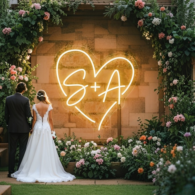 Wedding Party Supply - Letrero de neón LED con iniciales